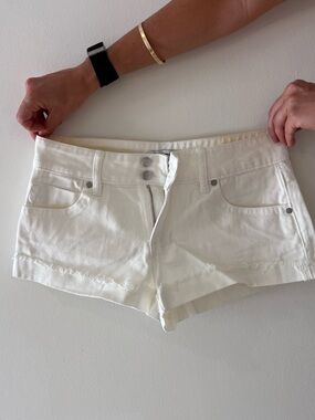 TCL White Denim Jean Shorts with Frayed Hem